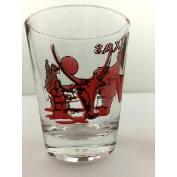 Texas State Map Mini Shot Glass Red Longhorn Rodeo Cowboy Barware - Picture 3 of 6